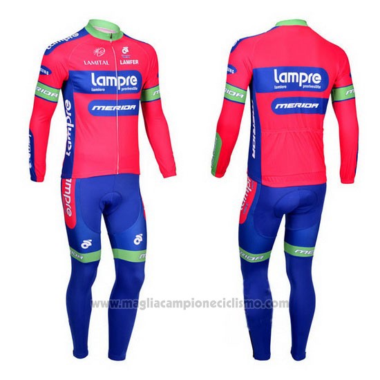 2012 Abbigliamento Ciclismo Lampre Merida Rosa e Celeste Manica Lunga e Salopette
